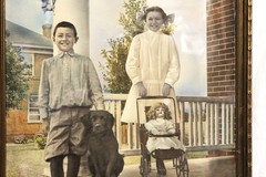 Wonderful Antique Hand-colored Photograph Boy & Girl Framed ca 1910-20 16 x 20″