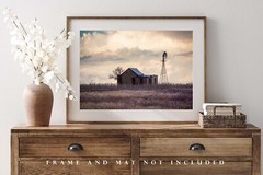 Country Photography Print – Picture of Abandoned House and Windmill in Oklahoma
