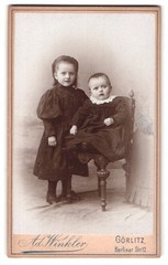 Photograph Ad. Winkler, Görlitz, Berliner Str. 12, two children in dark dress