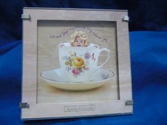 1997 Anne Geddes, BABY IN A TEA CUP 5 x 5 inch Picture Framed