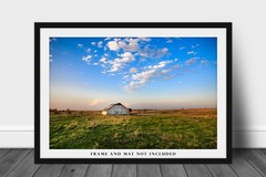 Barn Photography Print: Oklahoma Great Plains Blue Sky Farm Country Photo