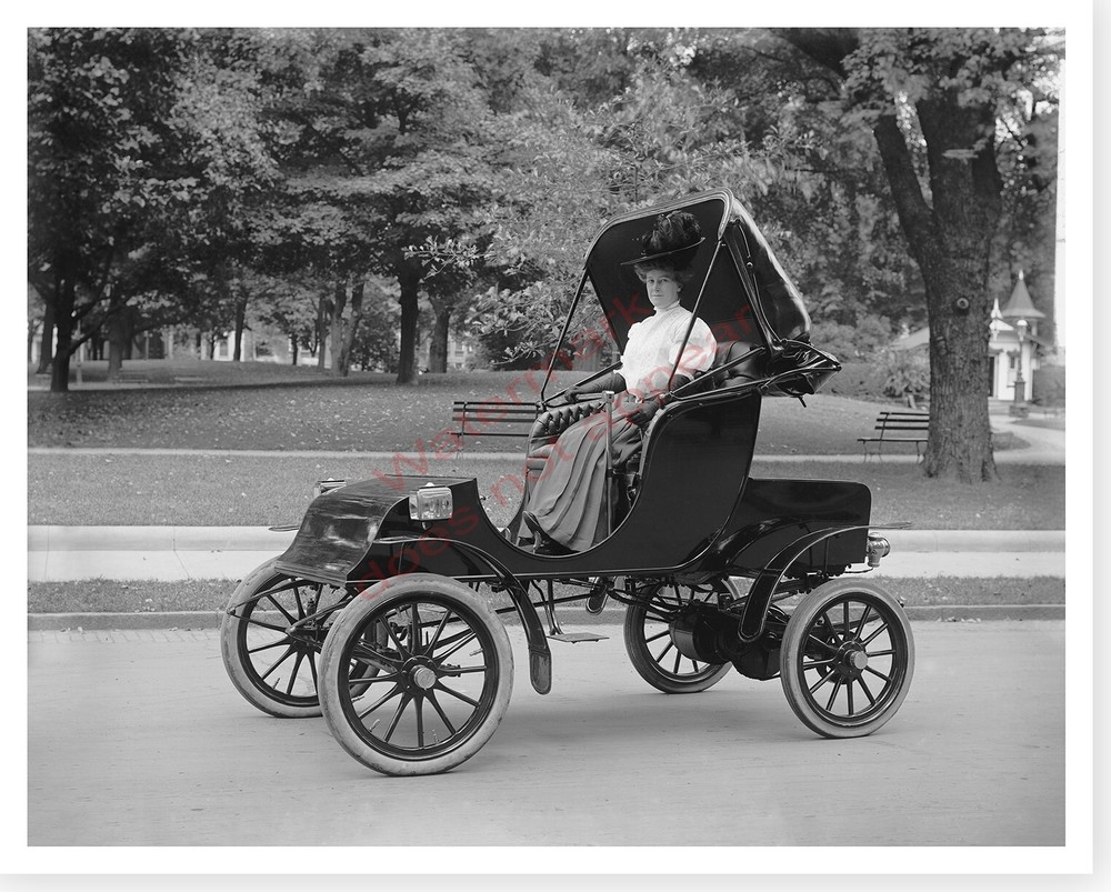Flaurence Hough In Pope Waverley Electric Runabout Autombile Silver Halide Photo