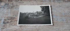 Small old B/W AGFA LUPEX photo Rothenburg O.D. DAUBER IN THE PARK 1955 people