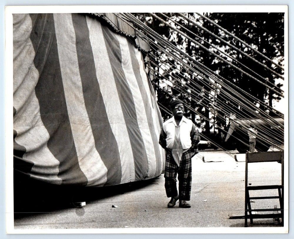 Sad Clown Big Top Circus Tent Candid Photo Robert DeMilt Photograph 8×10″ c1983