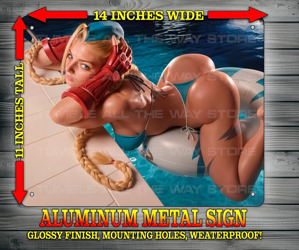 Cammy Street Fighter in Sexy Bathing Suit Metal Sign Wall Art 14″ x 11″