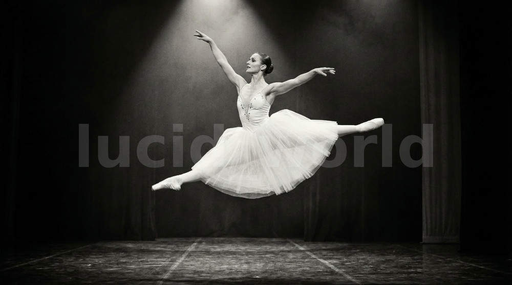 Ballerina Leap Spotlight Black White Digital Download Printable Wall Art Dance