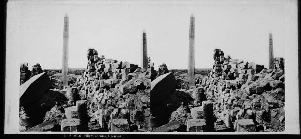 Stereoview, Ferrier & Shoe / Egypt, Pillars from Osiris to Karnak, C.1870