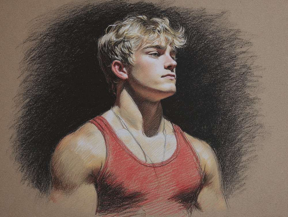 «Handsome wrestler». Drawing by Igor Zeiger. Numbered and signed by artist