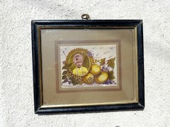 Vintage B&W Hand Colored Rich Man Child In Turban Fruits Camera Photograph PR97