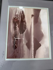Vintage Signed Sepia Coastal Seascape Photograph Nielsen Metal Frame Matted