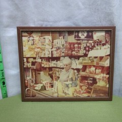 CONVENIENT STORE CLERK framed photo 1970s classic Pabst Blue Ribbon hanging lamp