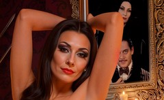 Sexy Morticia Addams on Pole in Living Room Metal Sign Art 14″x 11″
