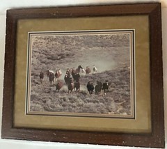 Wild West Horse Herd Art Photo Sepia Rustic Wood Frame Matted Hadley House 18×21