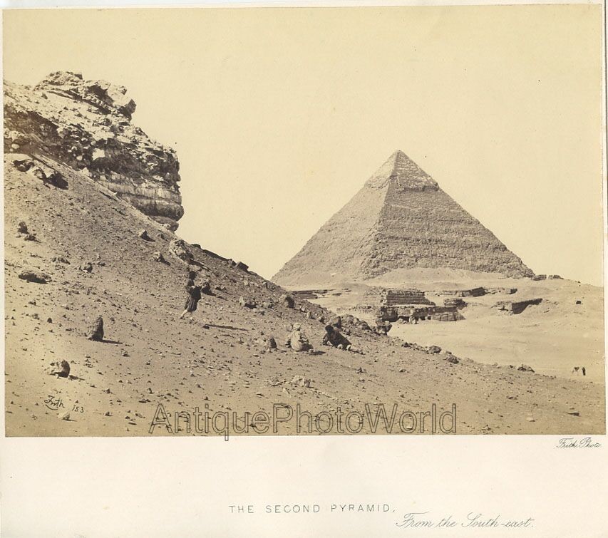Second Prymaid Giza antique 1853 albumen photo by Francis Frith Egypt