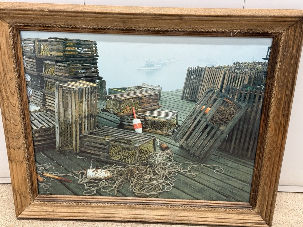 Lobster Shack Mid Century Photo Fishing Warf Dock FRAMED 23×20