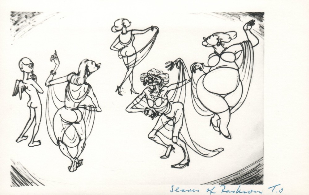 1964 RARE John Olday Real Photo SIGNED Satirical Cartoon Fashion POSTCARD