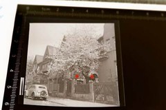 Great old negative – vintage car in front of a house – place???? 1930s-40s