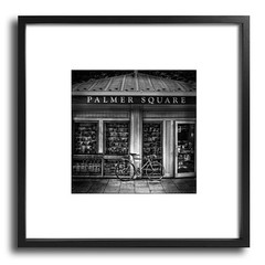 Bike At Palmer Square Book Store 21×21 Framed BW Fine Art Print Slim Black Frame