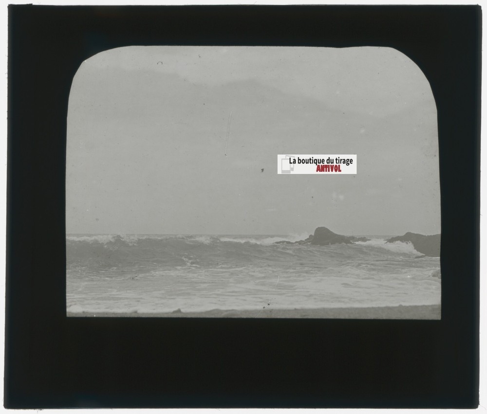 Landscape, Sea, Wave, Old Photo Glass Plate, Positive 8.5X10 Cm