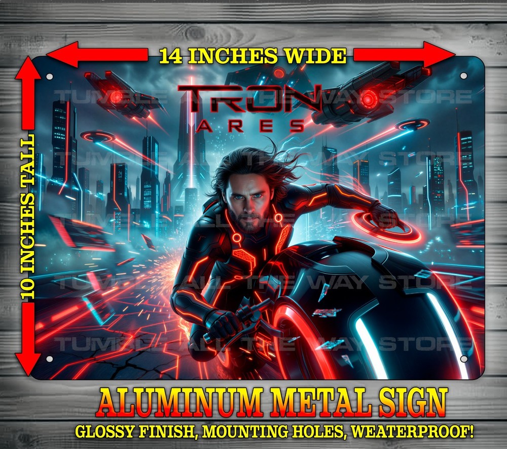 Tron Ares 2025 Jared Leto on Light Cycle Movie Metal Sign Wall Art 10″ x 14″