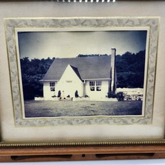 Vintage Framed Black & White Photograph 1950s House Home Scene Wood Frame Art