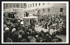 2 photographs view Würzburg, political carnival parade with U-boat car U-1