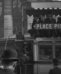 STEREO GLASS NEGATIVE, OMNIBUS, PARIS, Place de la Bourse, cityscape, rare, vi