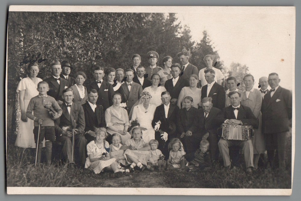 Photo postcard wedding wedding party accordion violin musician Minden (f1214)
