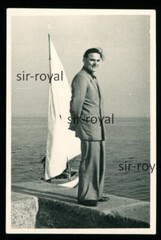 Greifswalder Bodden 1953-man in front of sailboat-GDR 1950s-photo 5x8cm