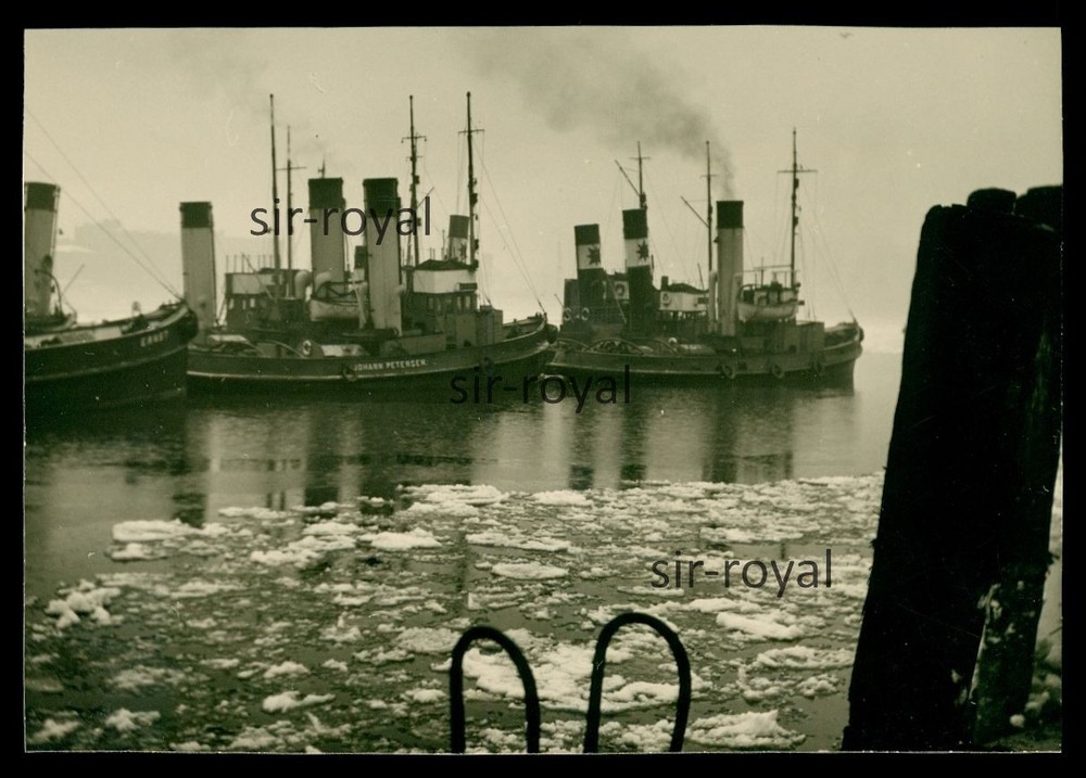 Hamburg 1954 – Steamships in Port at Ice – 1950s – Photo 10x7cm
