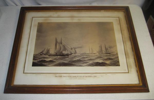 ANTIQUE 1866 SANDY HOOK YACHT RACE BURNHAM PHOTOGRAPH aft JEC PETERSON PAINTING