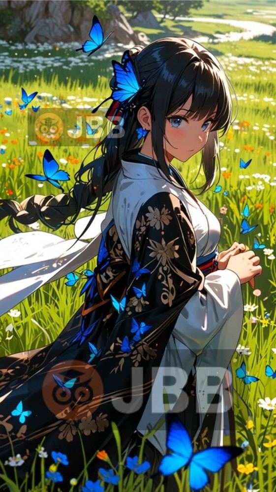 Princess with Blue Butterflies Digital Wallpaper Art Desktop Picture Background