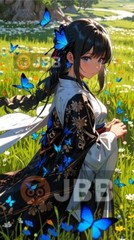 Princess with Blue Butterflies Digital Wallpaper Art Desktop Picture Background