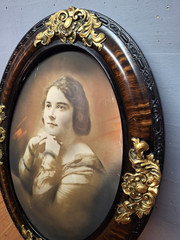 ANTIQUE Oval Portrait/Highly Ornate Tiger Wood & Heavy Gilded Gold Floral Frame