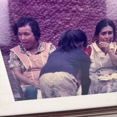 Vintage Framed Color Photo Latin American Women & Child Street Scene