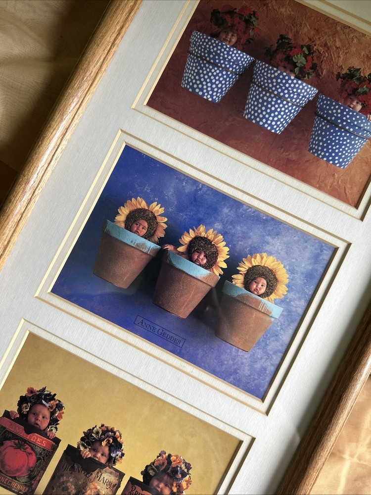 Anne Geddes Mediterranean Pots Trio 1996 Baby Photography Vintage Art 21×11