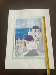 Watercolor Art Print, Stylized Village of Oia, Santorini, Greece «Hellas 2004»