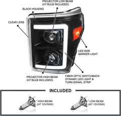 Black Projector Headlights W/Switchback Sequential LED Bar and Startup Animation