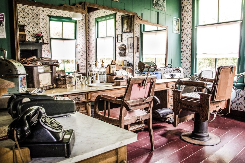 8×10 Color photo of an Old School Barbershop and Chairs.