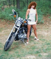 Nude Color Real Photo- Burnette- Motorcycle- Harley- Short Skirt- Legs- Heels #1
