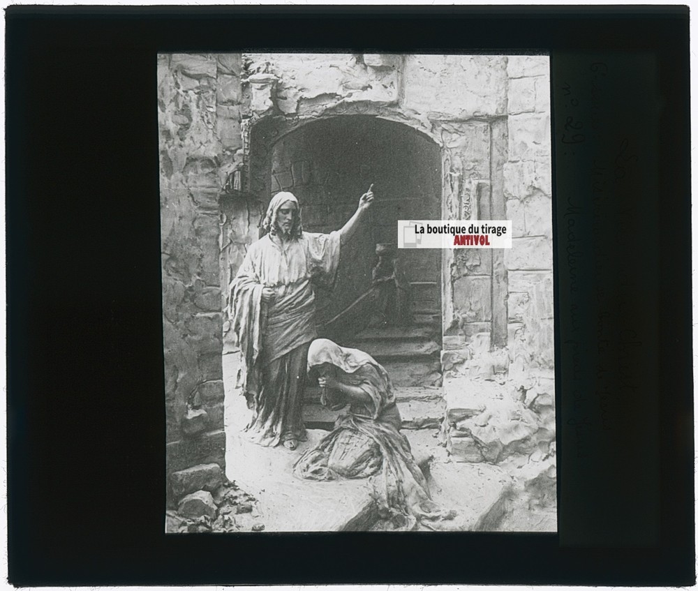 Life Of Christ, Madeleine, Photo Glass Plaque, Black & White, Positive 8.5×10 Cm