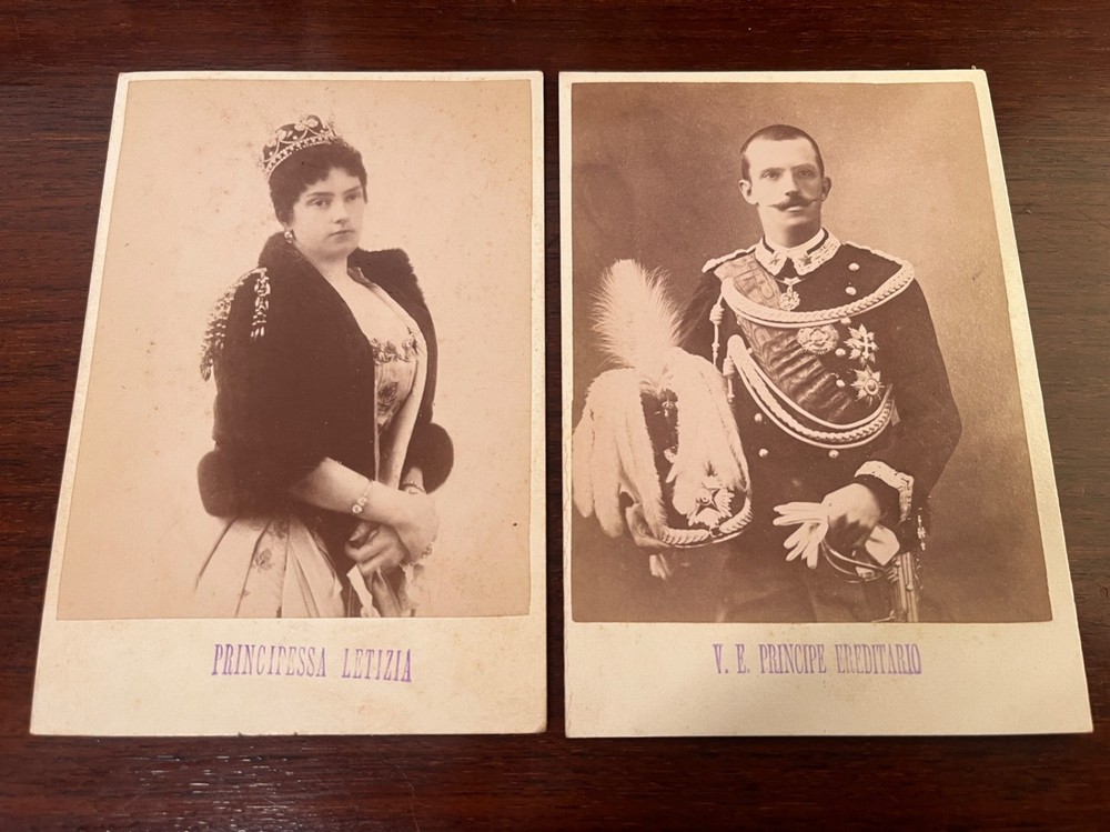 Antique Cabinet Card Photo Prince Vittorio Emanuele III Princess Letizia
