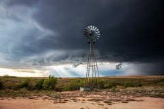 Windmill Storm Texas Farm Country Great Plains Thunderstorm Photography Print