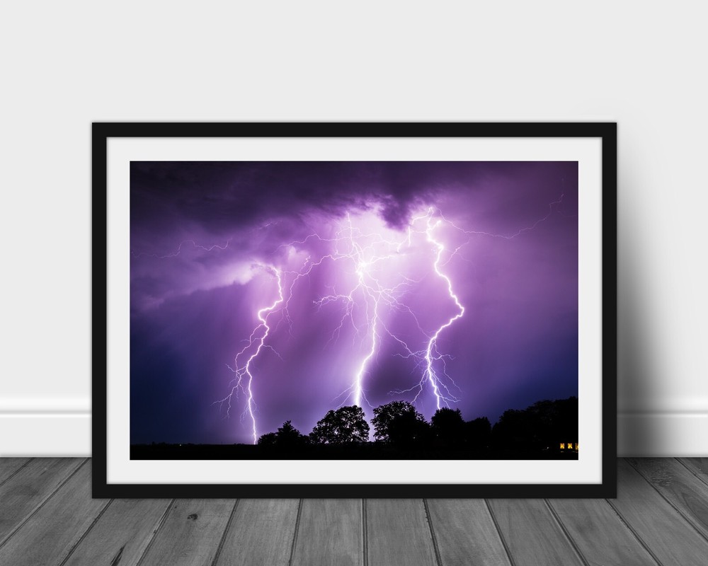Lightning photography print purple nature picture weather wall art photo decor