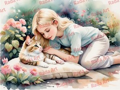 Girl Cat Digital Art Ai Image Picture Photo Wallpaper for Phone Screen Desctop