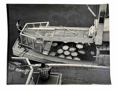 Vintage Large Black & White Photograph Photography Print Nautical Fishermen Boat