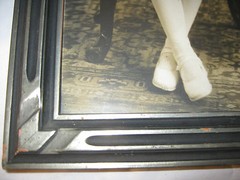 ANTIQUE WEDDING LADY DRESS BOY CHILD FUNERAL ART PHOTO PICTURE WOOD GLASS FRAME