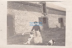 Photo Postcard Woman with Dog Dogs Farm Unknown Place around 1918