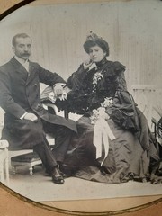 D-200. Antique Photograph Couple. Black Oval Frame. 19th Century
