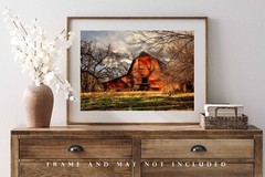 Country Photography Print – Rustic Red Barn in Oklahoma Wall Art Farmhouse Decor
